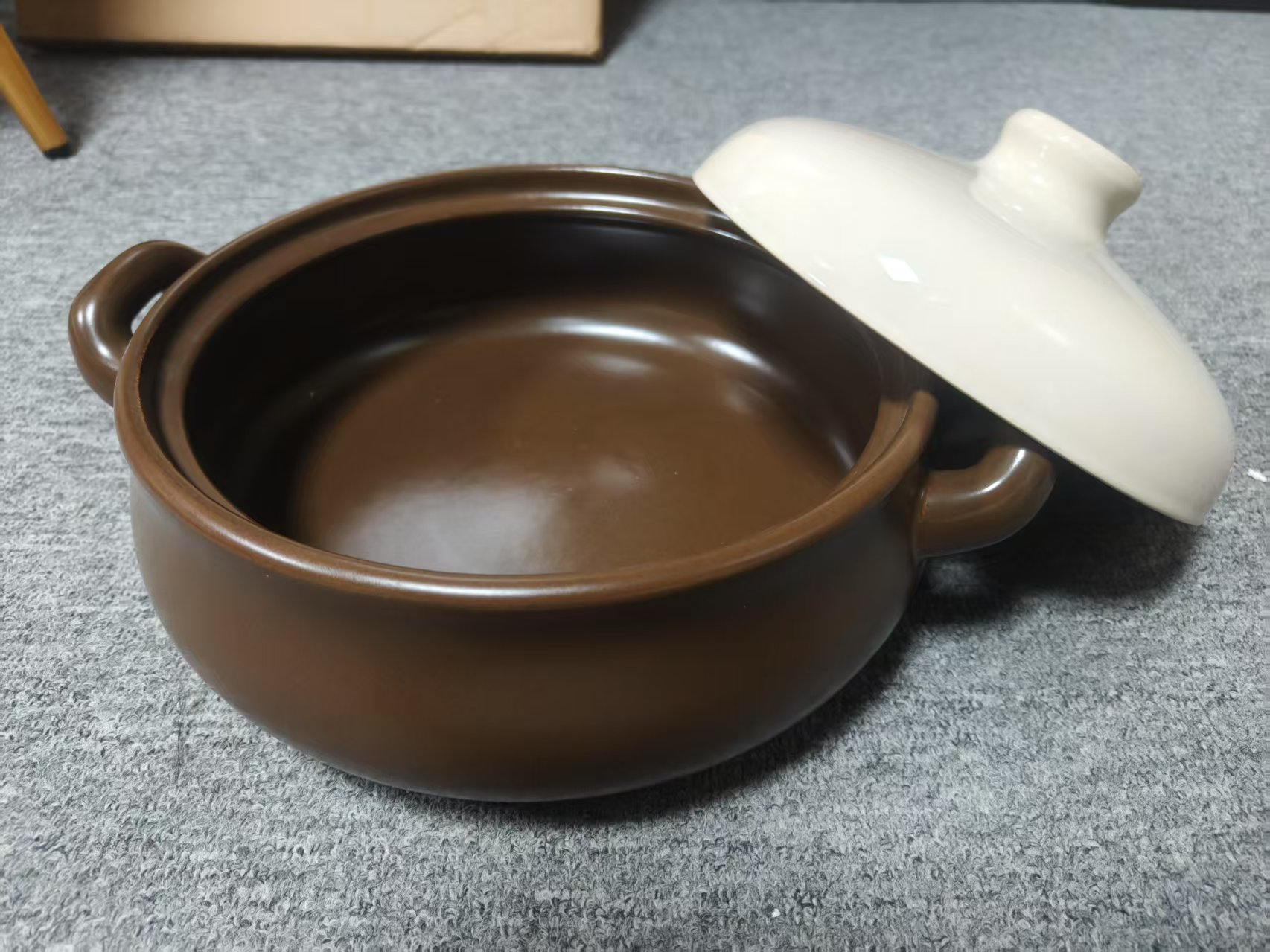 【瑕疵】879棕米色砂锅4升牛角陶瓷砂锅干烧炖菜炖肉煮粥煲汤家用