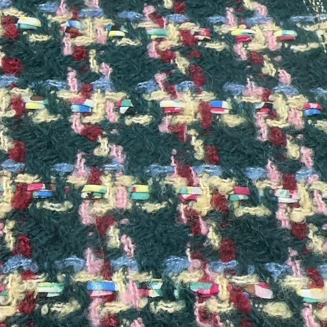 意大利织造 .羊毛面料绿色小香风粗花呢复合粘衬布料 幅宽140CM