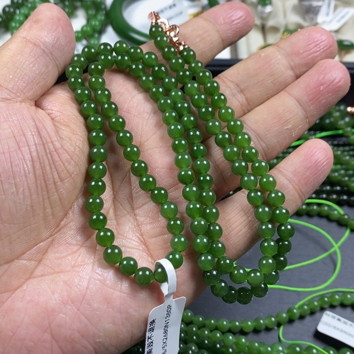 和田玉（碧玉）未镶嵌项链小**?6mm