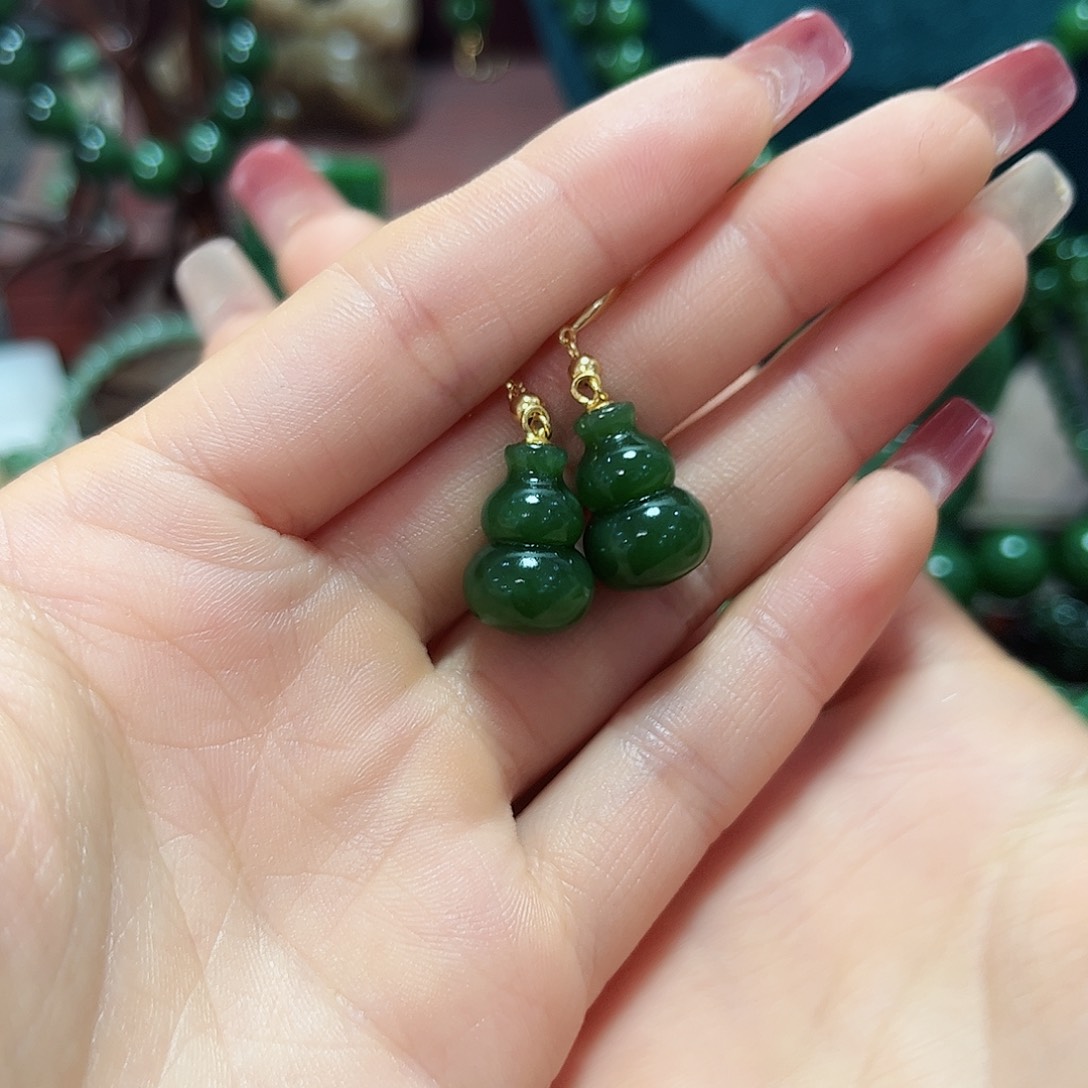 和田玉耳坠银S925镶嵌