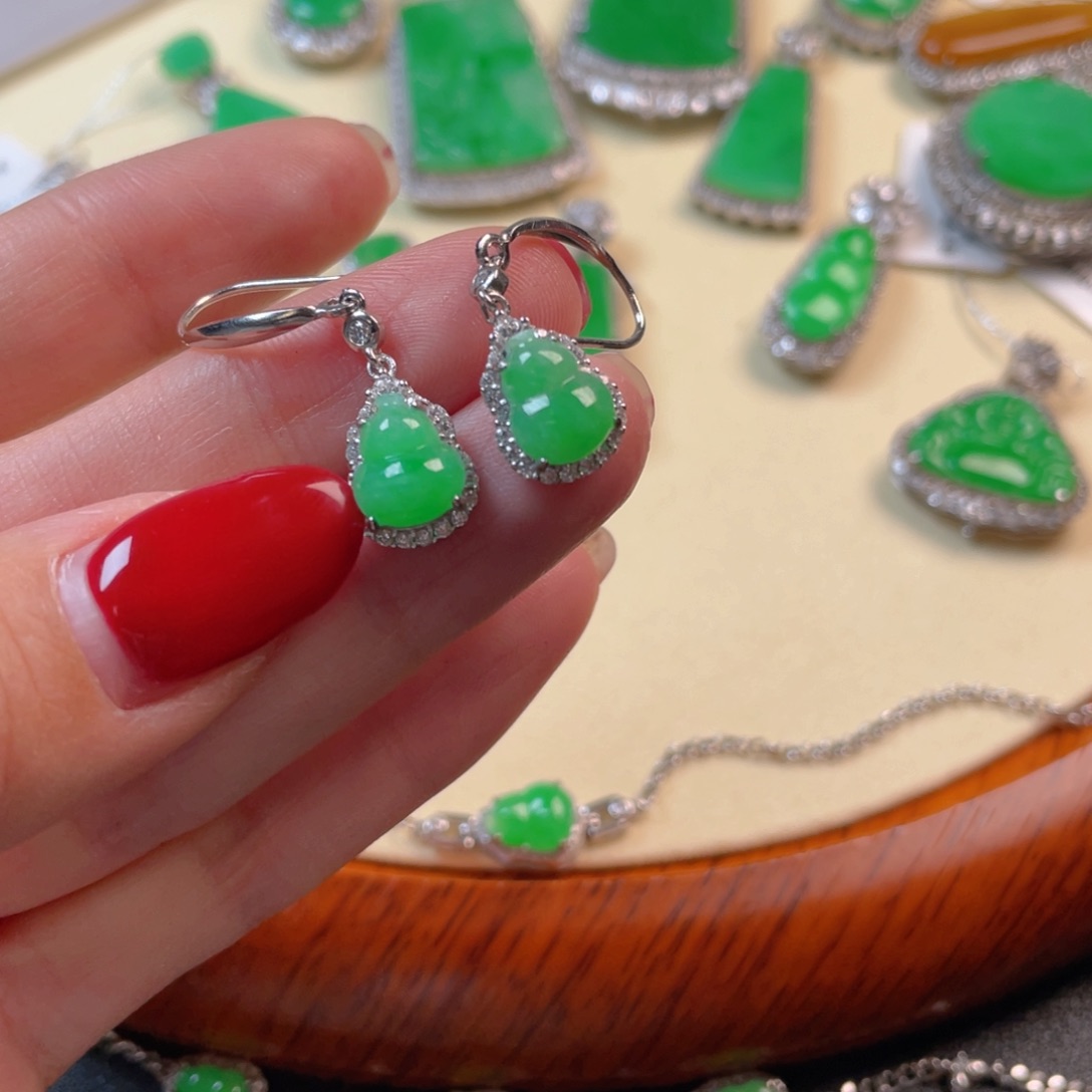 翡翠吊坠(不含链)银S925镶嵌耳坠