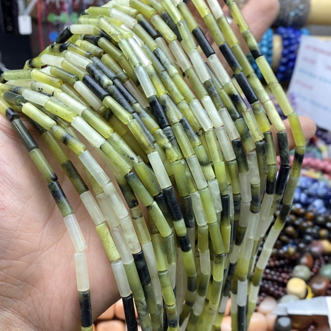 玛瑙/玉髓未镶嵌珠宝半成品一条天然4×13岫玉细管A53