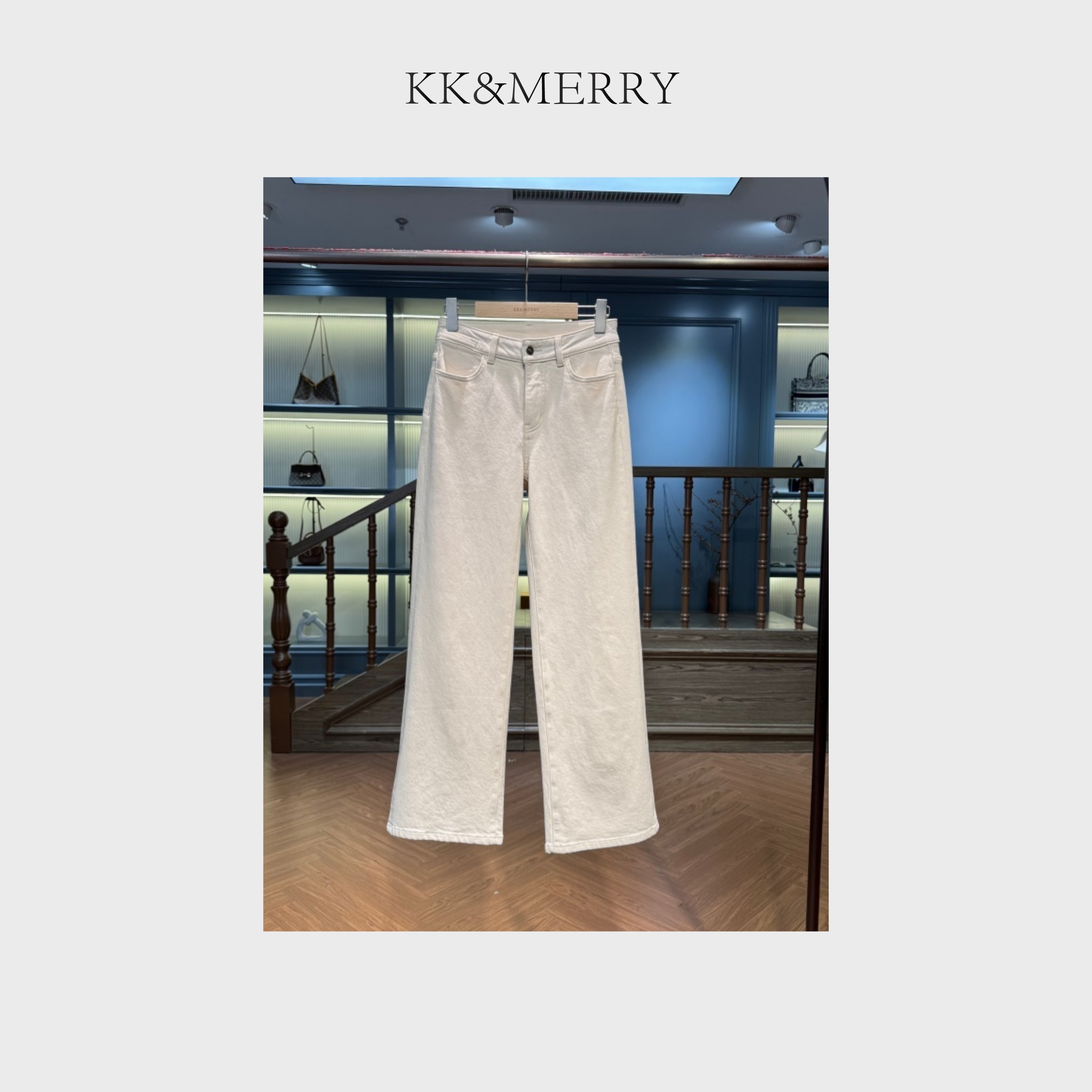 KK&MERRY时尚百搭显瘦简约白色直筒女装牛仔裤KDBC0565