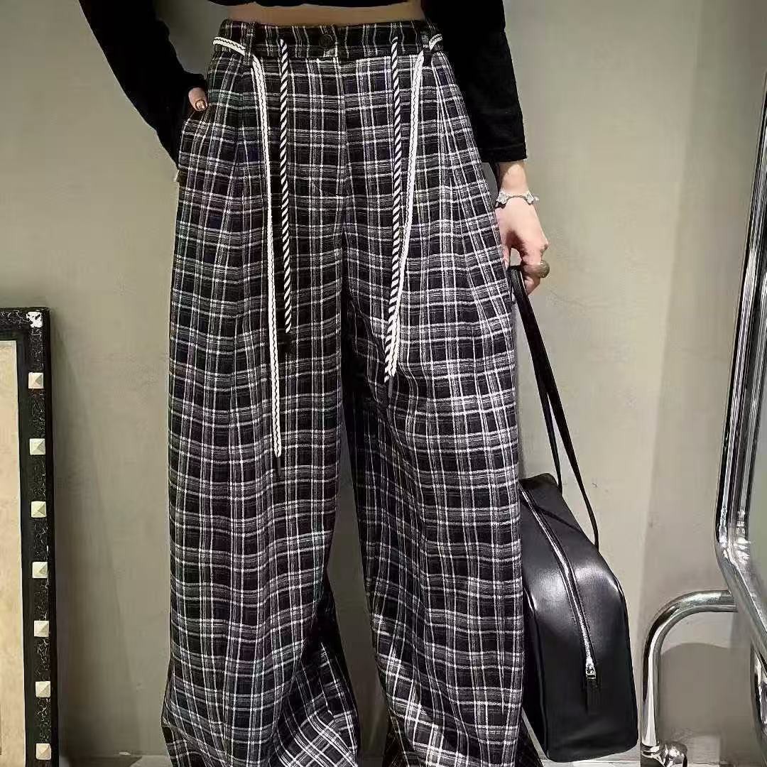 【收藏】设计师款高级材质抽绳格子裤