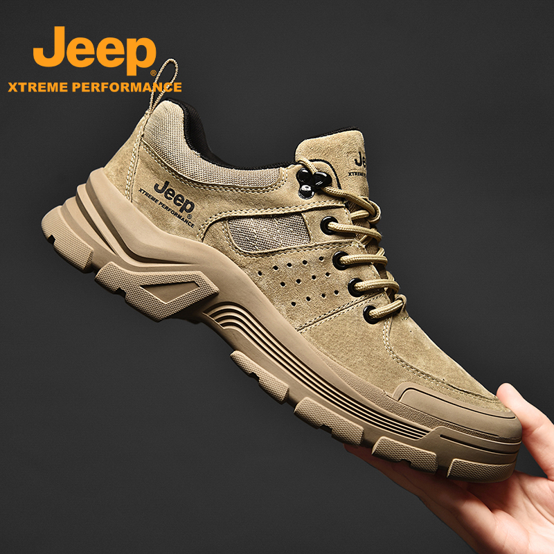 JEEP/吉普男鞋2025春季低帮工装鞋男防滑耐磨户外登山真皮休闲鞋