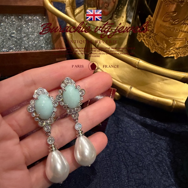 铜合金仿珍珠耳饰 {2777}传承fullofsparkles翠冷翡极难遇到的50s