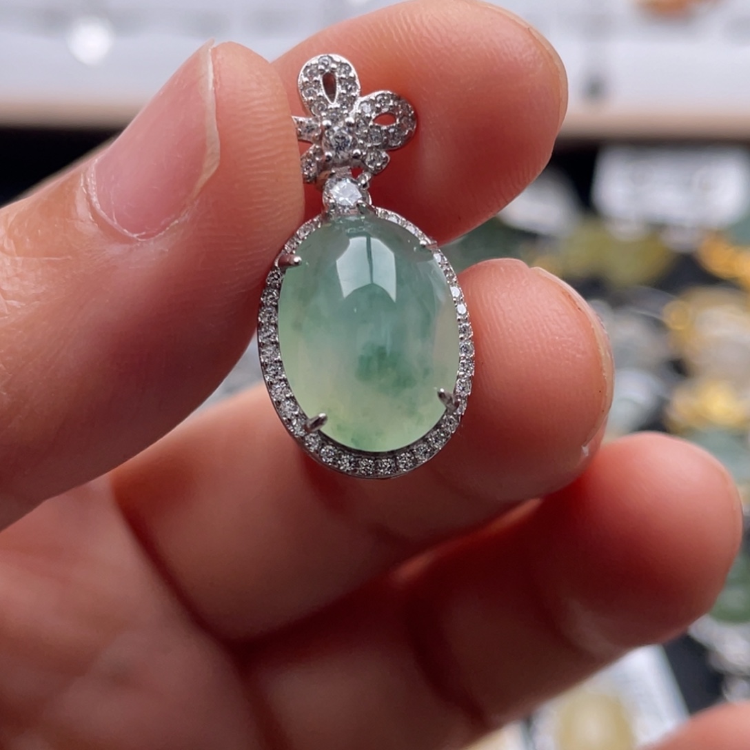 翡翠银S925镶嵌吊坠(不含链)