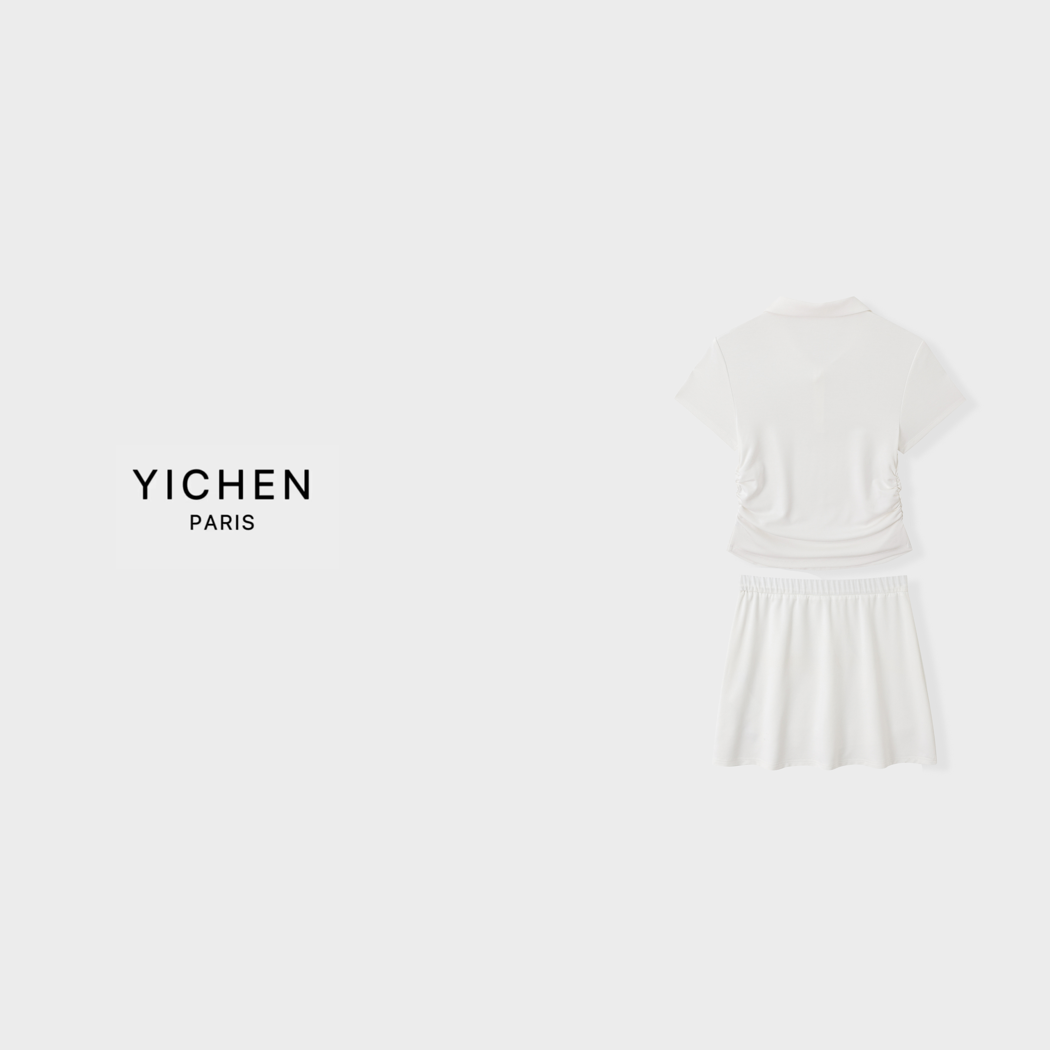 YC 字母徽标翻领褶皱T恤/字母徽标抽绳运动半身裙-3409