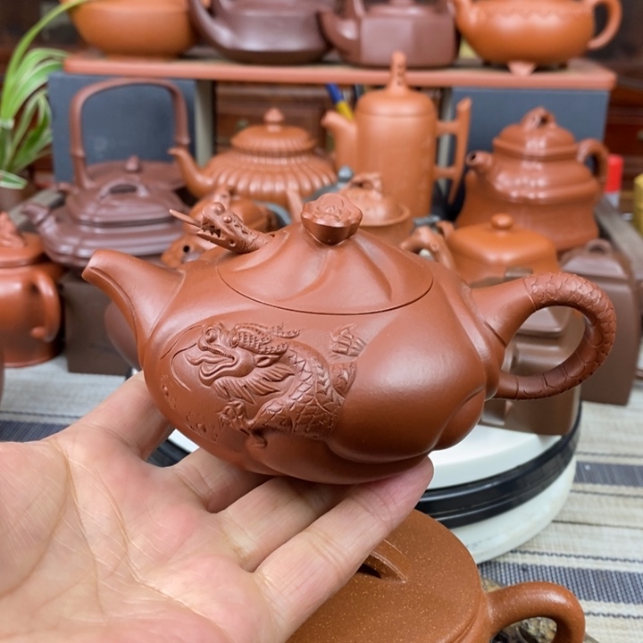 紫砂茶壶鱼化龙200-260cc原矿朱泥特价