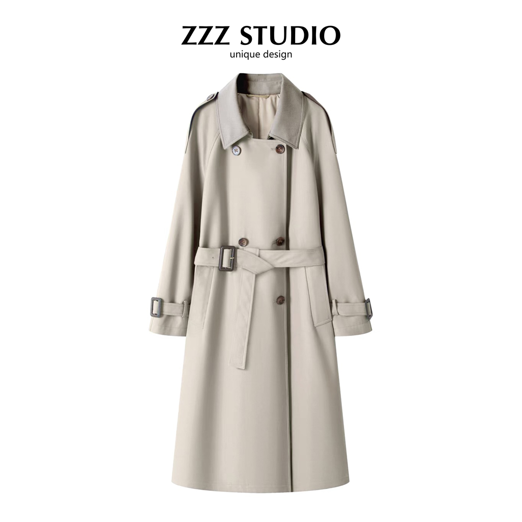 ZZZSTUDIO 旧城以西 秋季新款女撞色中长款英伦风高级感风衣外套
