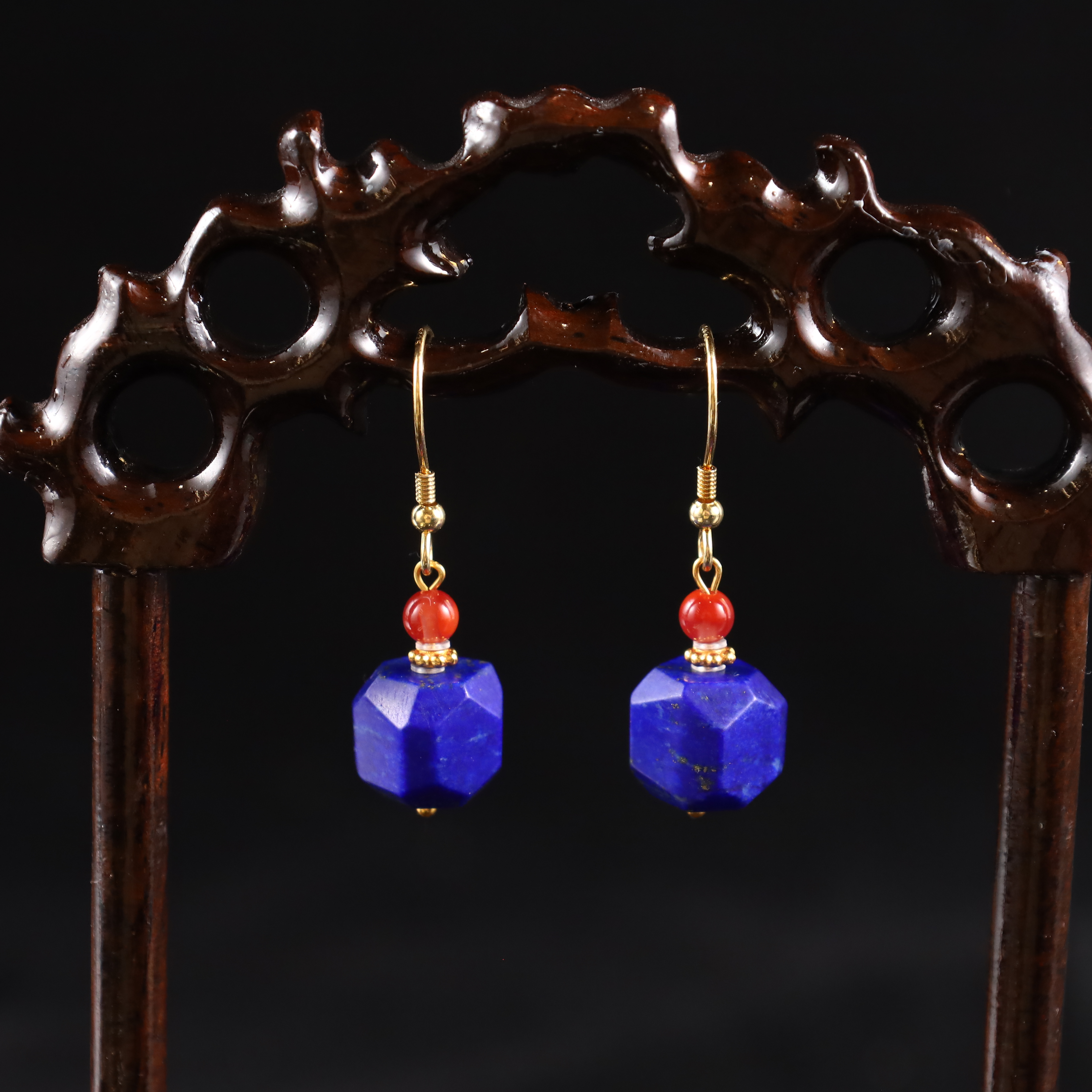 【六芒星】心如珠宝 青金石耳钩