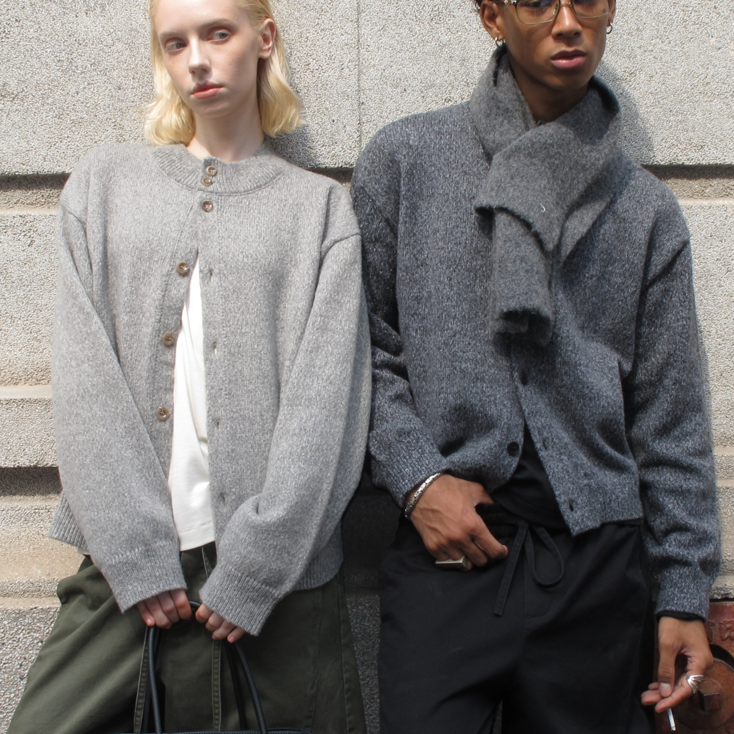 VLABMADE 复古老钱混色花纱短廓毛衣*松弛慵懒圆领多纽扣针织开衫