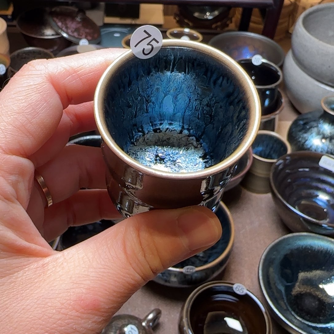 茶盏75若叶百花双面釉
