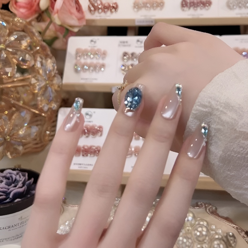 蓝眼泪新款高品质纯手工穿戴甲美甲贴穿戴式高级感光疗甲猫眼小众