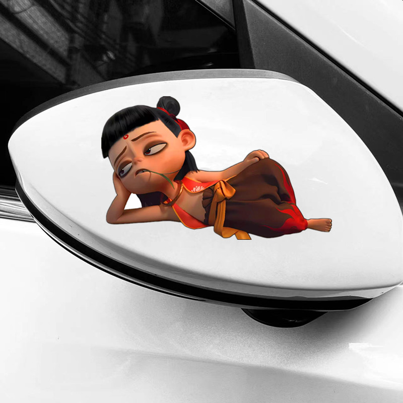 魔童哪吒车贴汽车门电动车摩托车装饰后视镜个性防水贴纸划痕遮挡