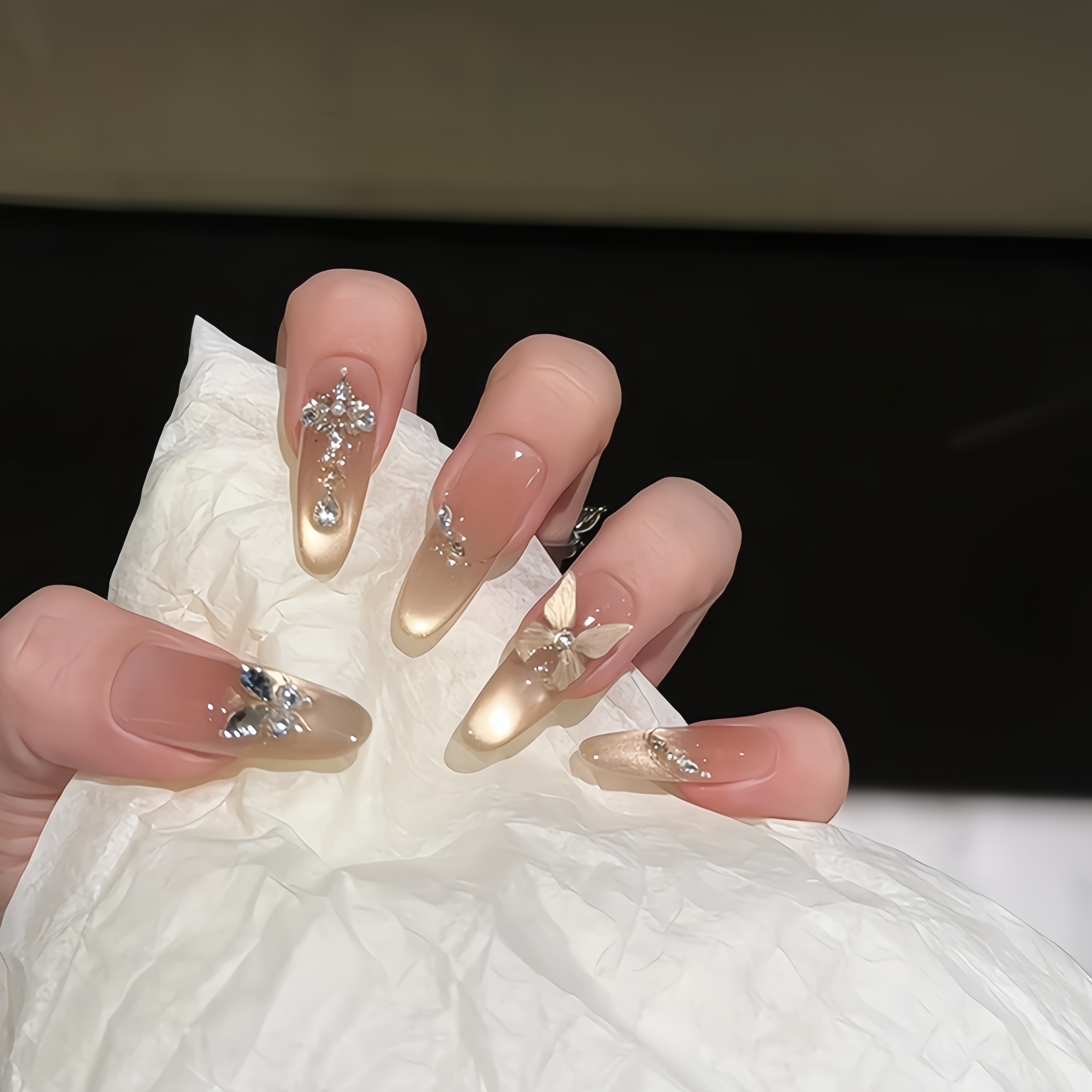 【暮光金蝶】手工美甲-可重复佩戴-掉钻包补-10片