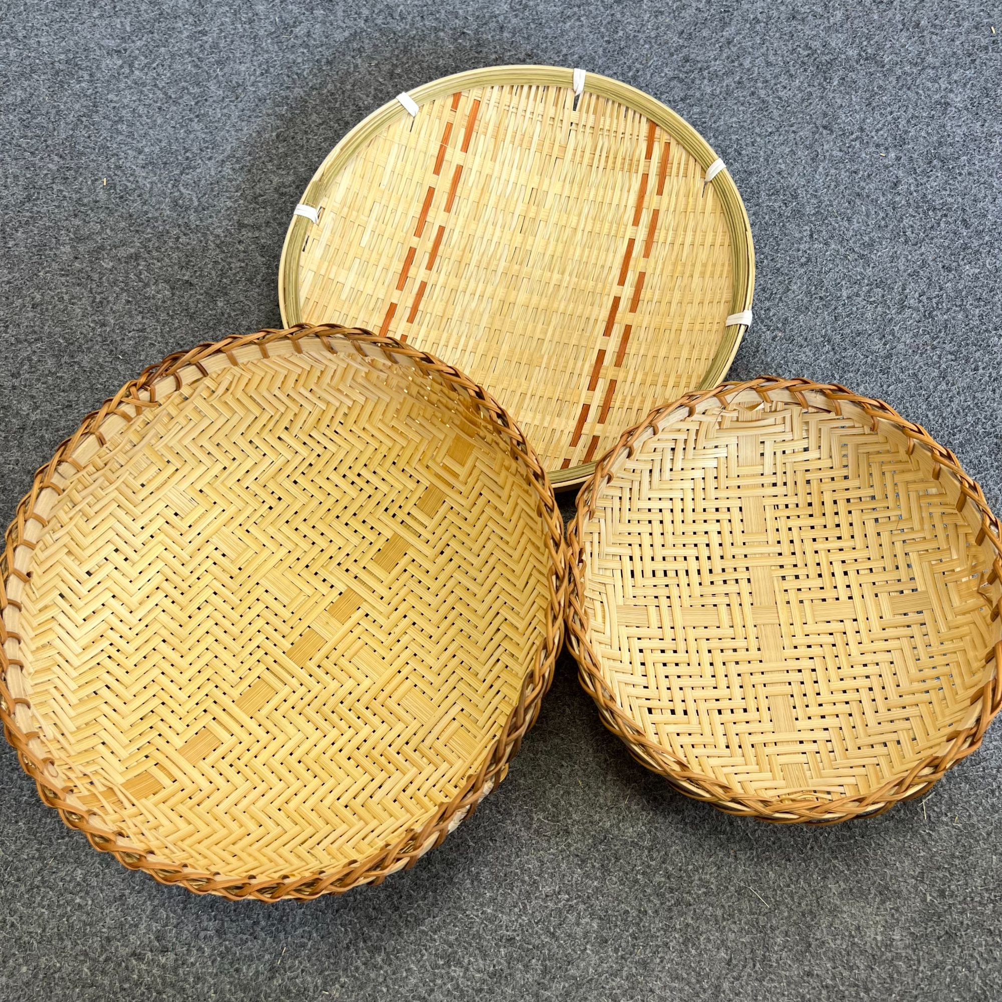 A99（2+1）竹编花边型家用馒头框收纳筐新款+点心盘