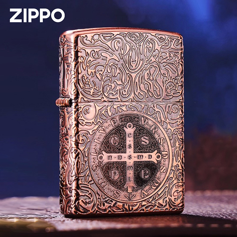 ZIPPO/之宝打火机蚊版康斯坦丁牧师紫铜雕刻防风打火机男士送礼