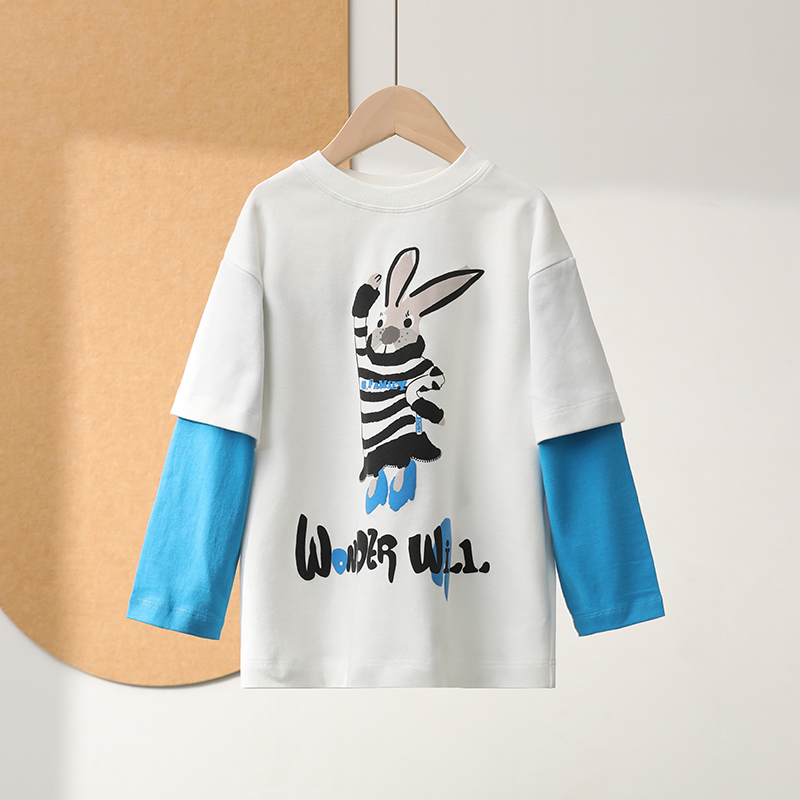 童装【CM品牌】假两件气质休闲宽松长袖T恤2025春季专柜三标齐全