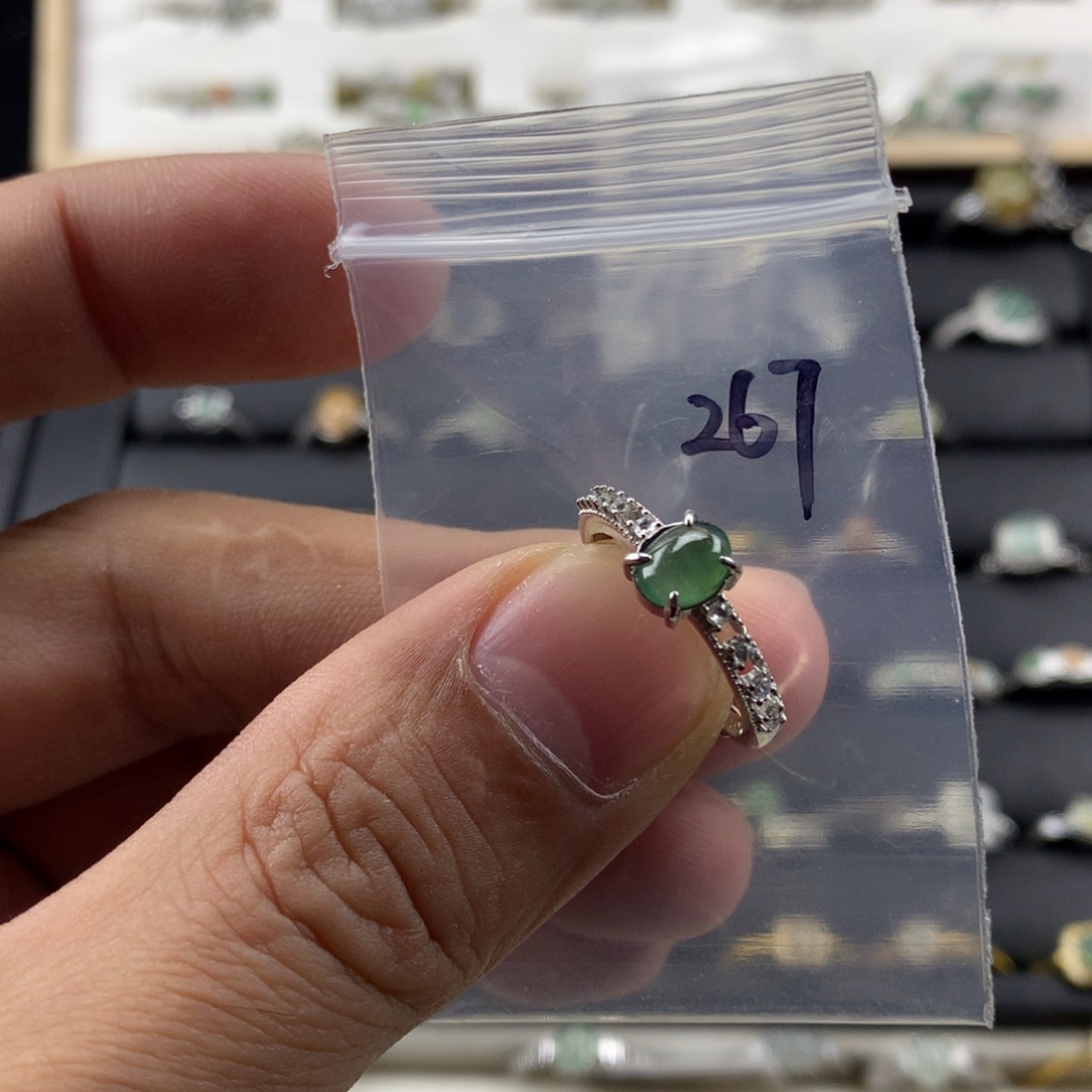 翡翠银S925镀金镶嵌戒指267