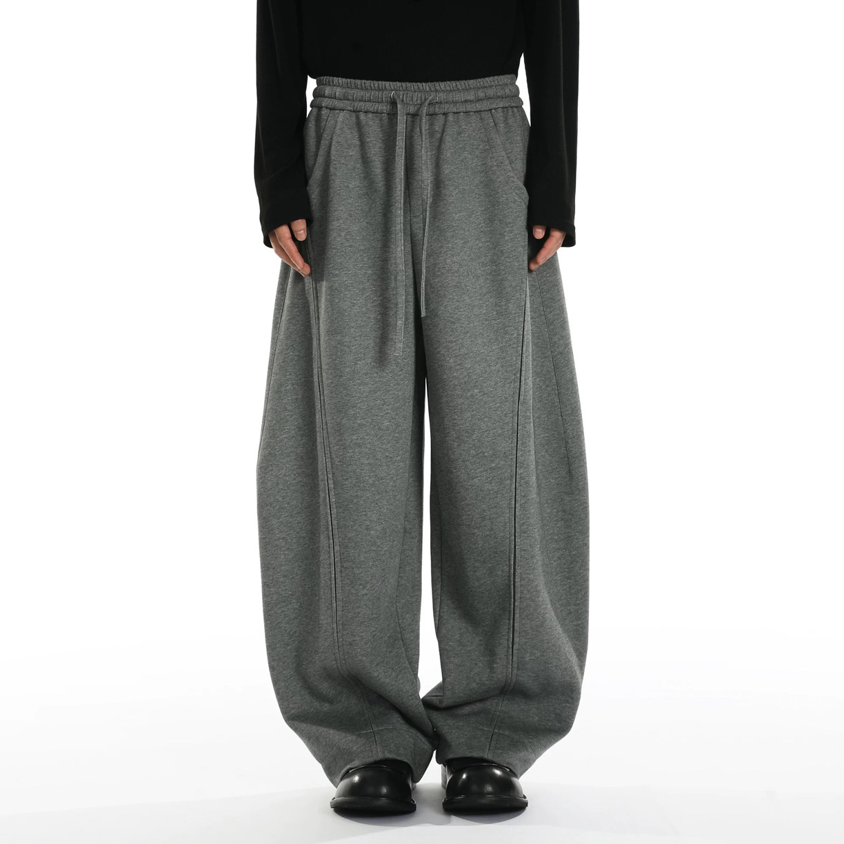 春秋冬新款加厚弯刀裤显瘦高腰宽松阔腿休闲运动卫裤男女同款