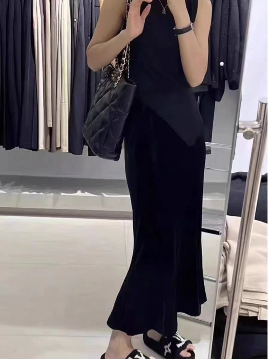 SS80701金丝绒高腰鱼尾裙半身裙女秋冬新款缎面黑色春装丝绒半裙
