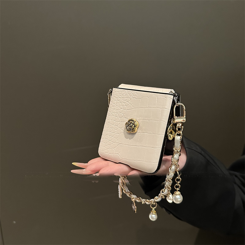 白色山茶花小香风链条适用小米mixflip2手机壳华为pocket2女purax