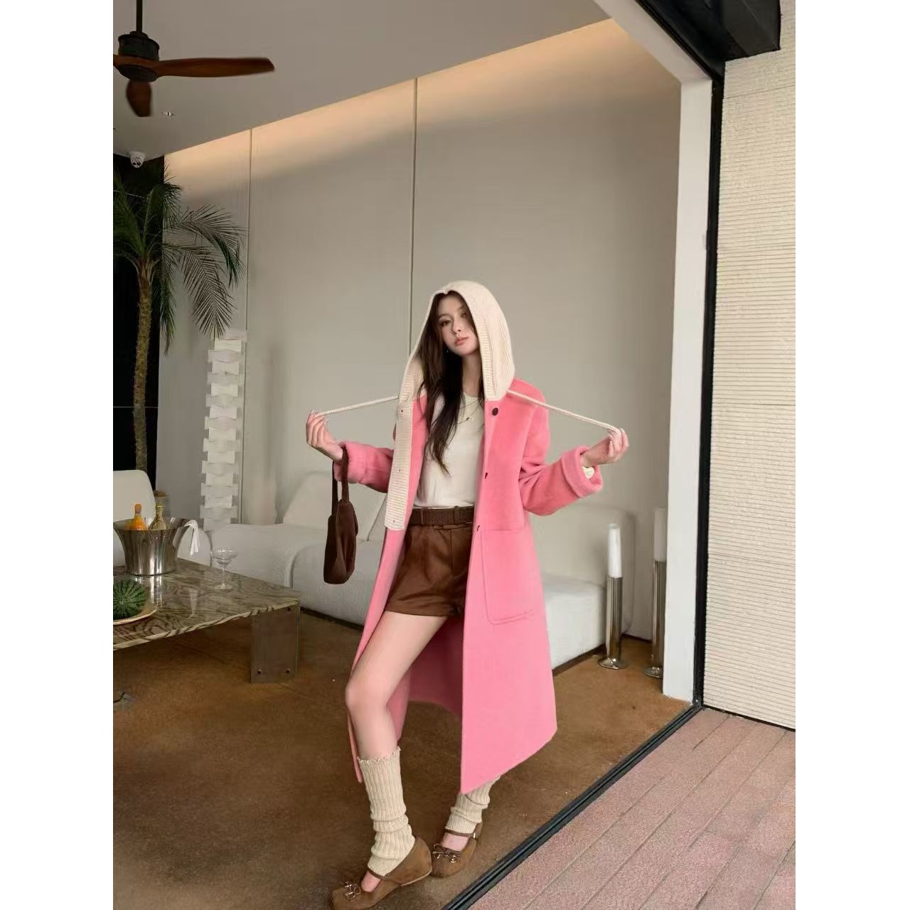 【0301-0350】法式极简风长袖毛呢外套百搭简约大衣网红秋冬