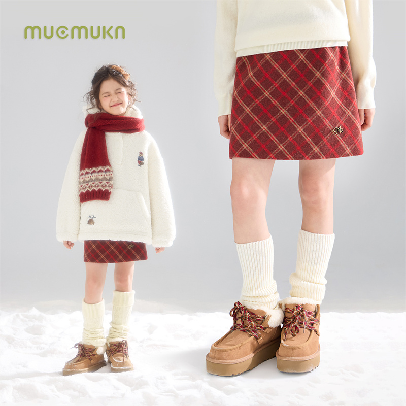 MUCMUKN 圣诞复古红格纹羊毛呢腰裙夹棉新年女童冬新款M54XQ5738