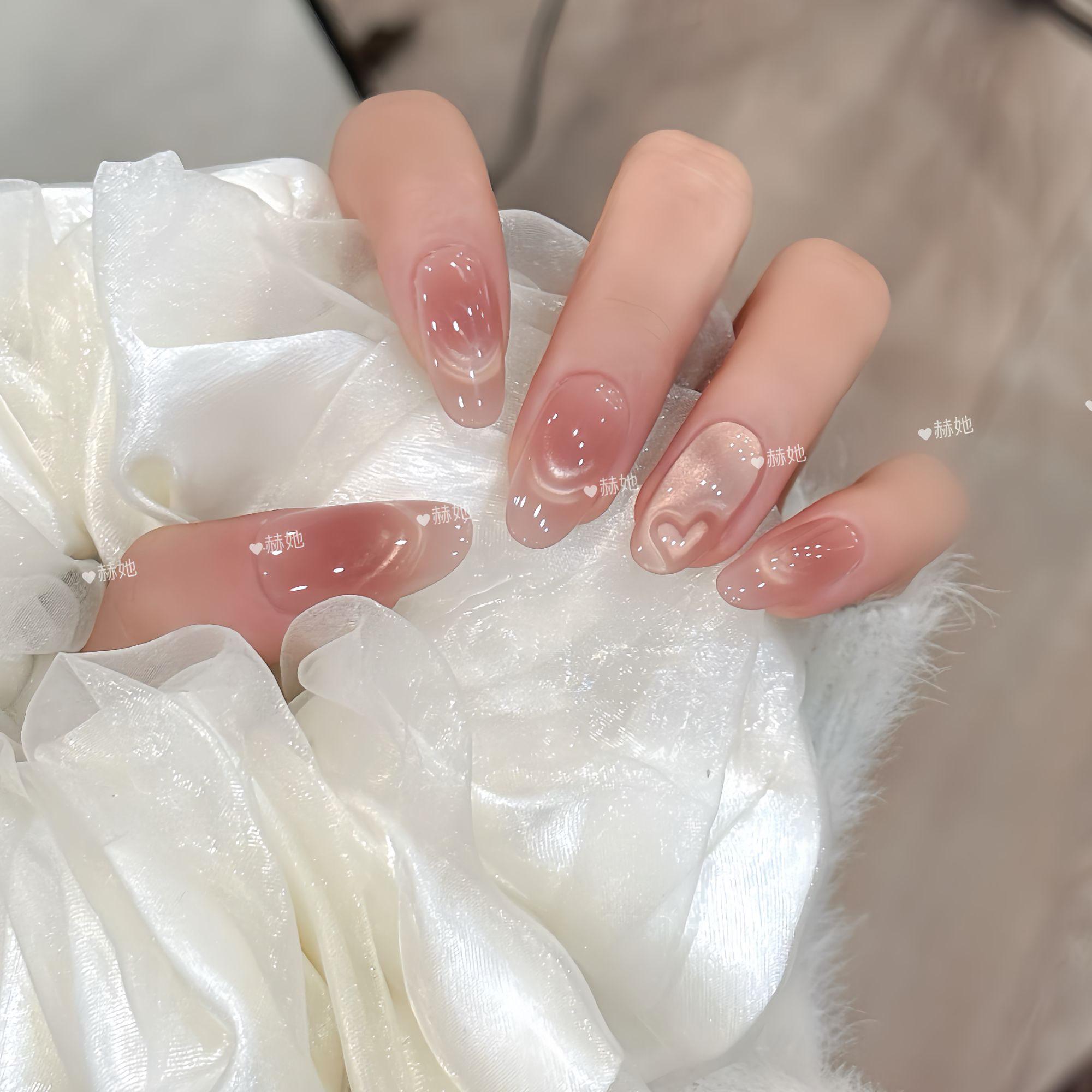 【真爱降临】秋冬高级腮红法式双层微笑光圈猫眼仙气  纯手工穿戴甲