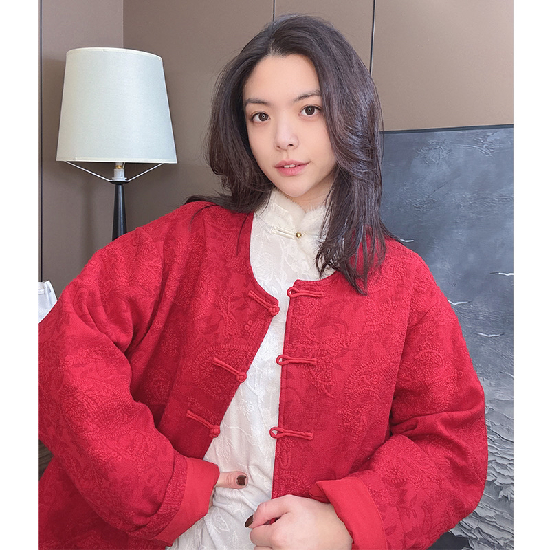 【二姐国潮】【腰果花棉服】轻奢刺绣复古圆领重工盘扣夹棉外套 566