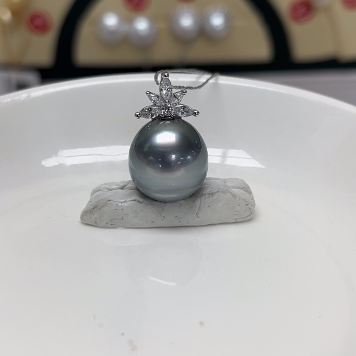 银S925镶嵌颈饰海水珍珠大溪地 13-14mm 10号