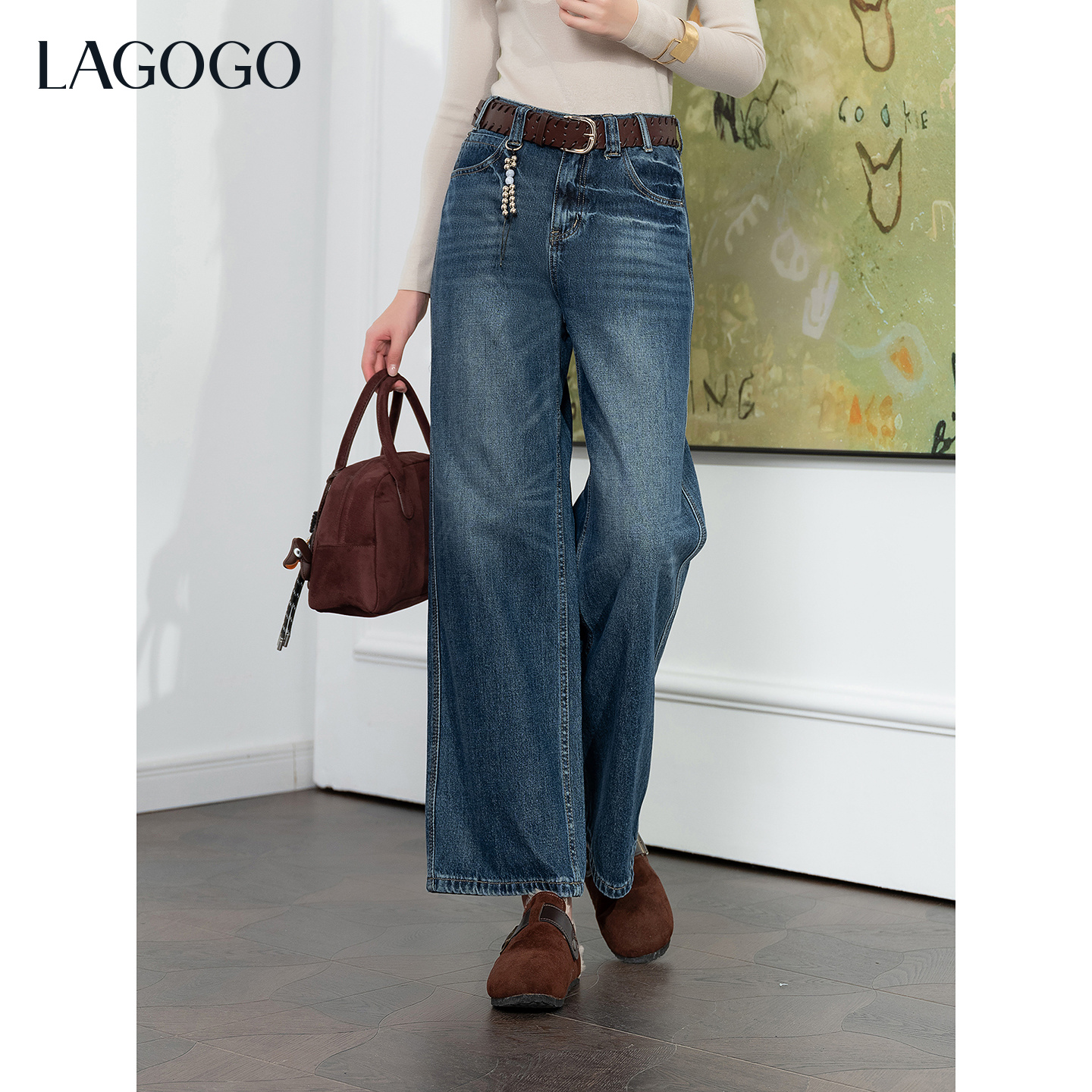 【芋总专属】lagogo拉谷谷新款高腰显瘦复古通勤牛仔裤女OCNN538WP3
