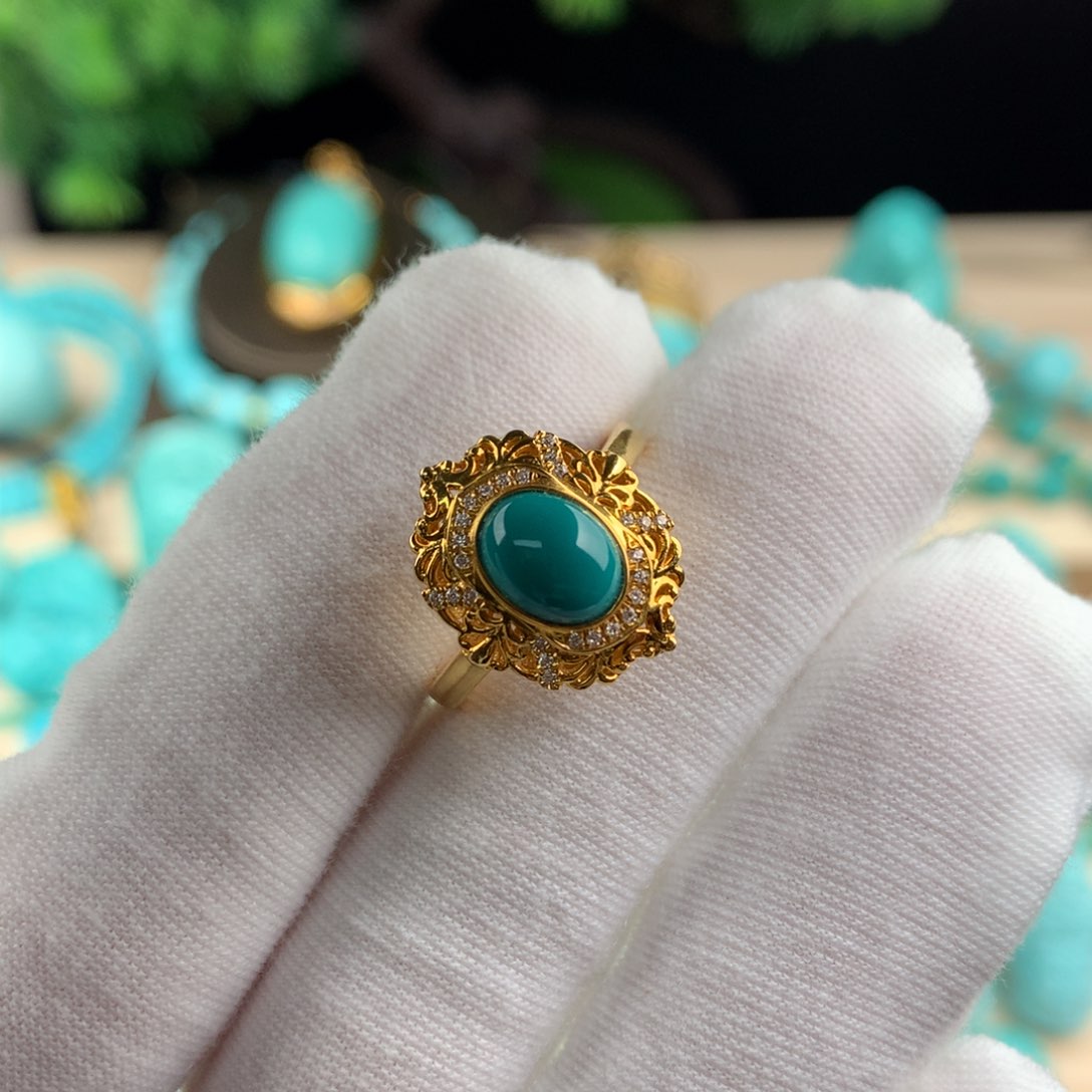 绿松石女戒18K金镶嵌