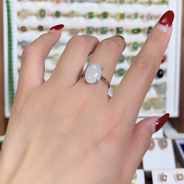 和田玉戒指银S925镶嵌