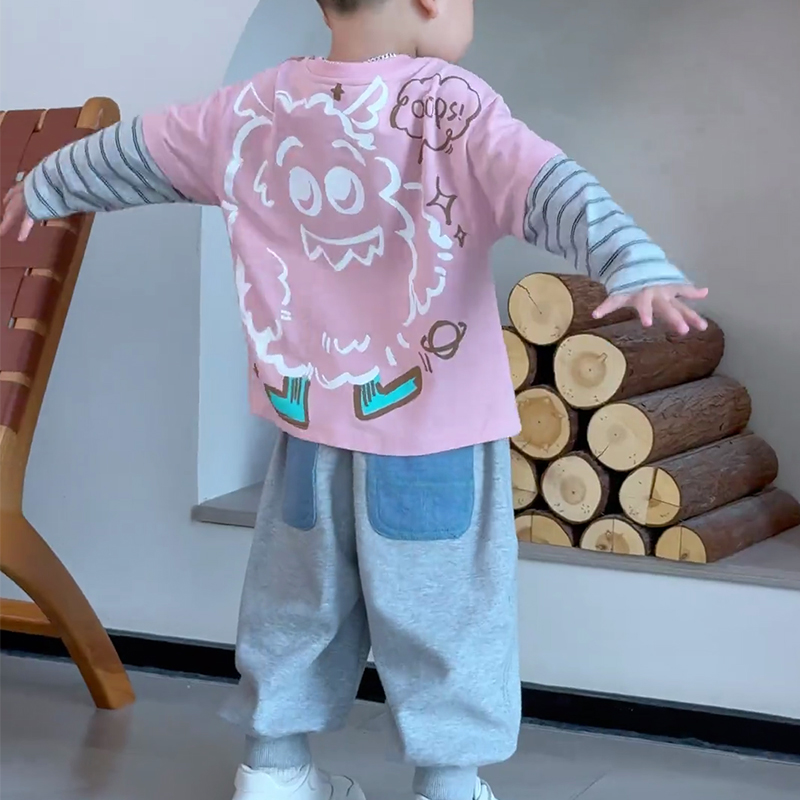 男童秋装长袖t恤春秋款小童打底衫童装儿童裤子2025新款男孩套装