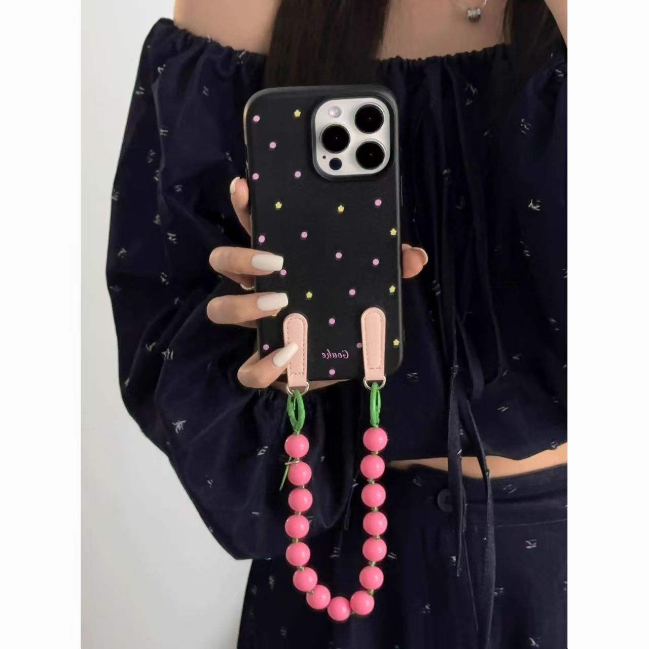 ins风彩色波点星星链条防摔轻薄适用苹果手机壳