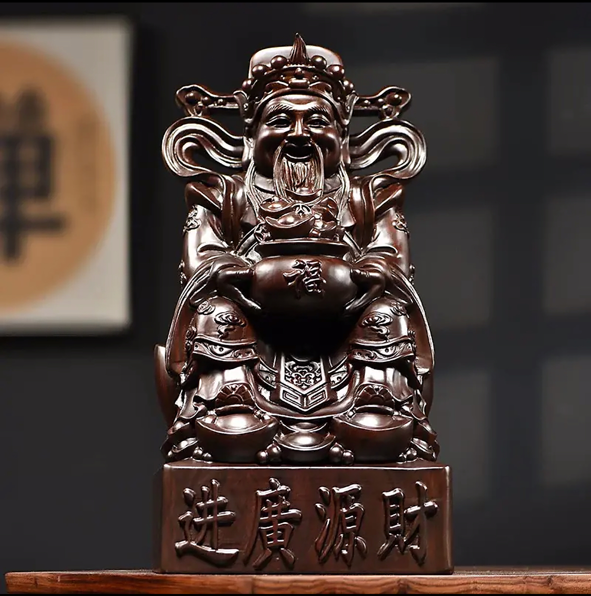 天然东非黑檀实木财神 中式家具 家居摆件 茶室茶宠茶叶罐 XL