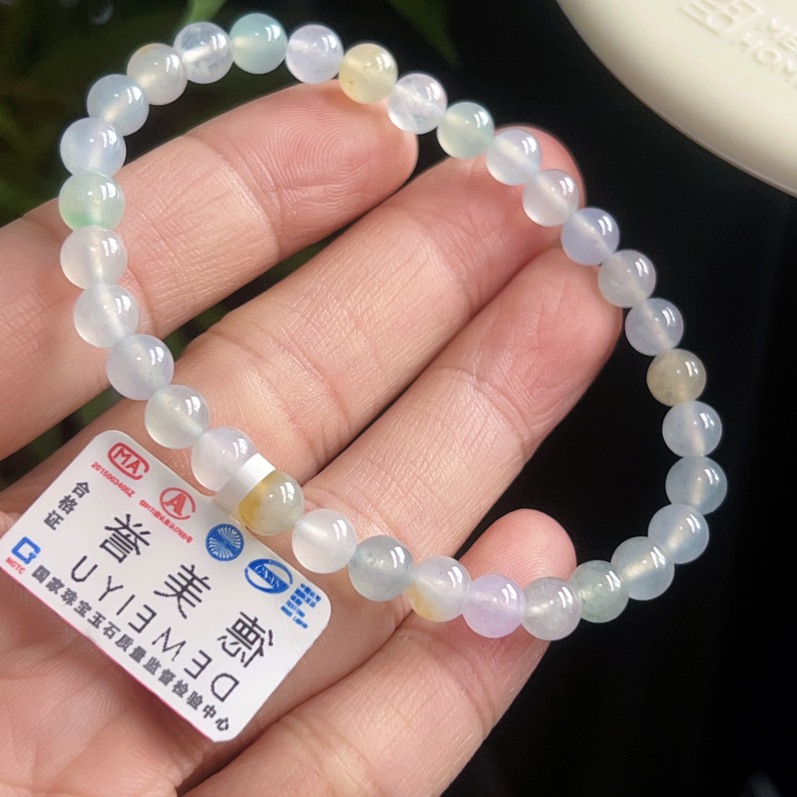 天然翡翠冰种珠链手串高冰马卡龙卡5.5蓝色闺蜜白色天然粉玉手串