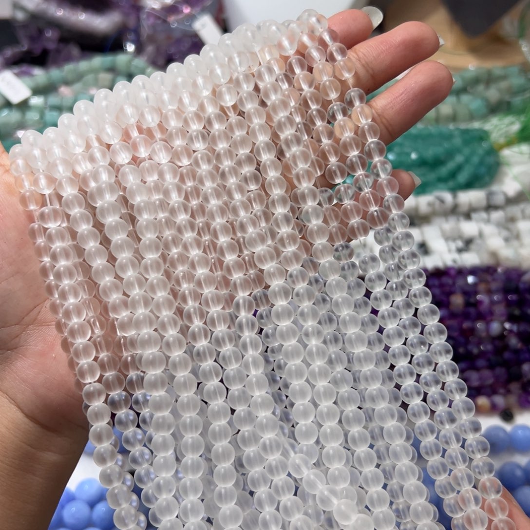 玛瑙/玉髓合金珠宝半成品Y191磨砂白水晶6mm一条
