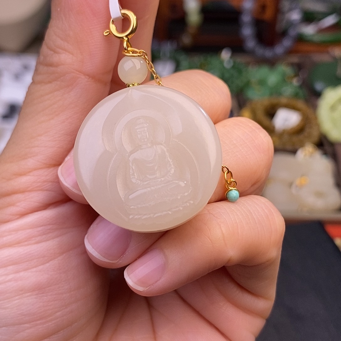 和田玉熟藕粉老料清货价吊坠如来未镶嵌