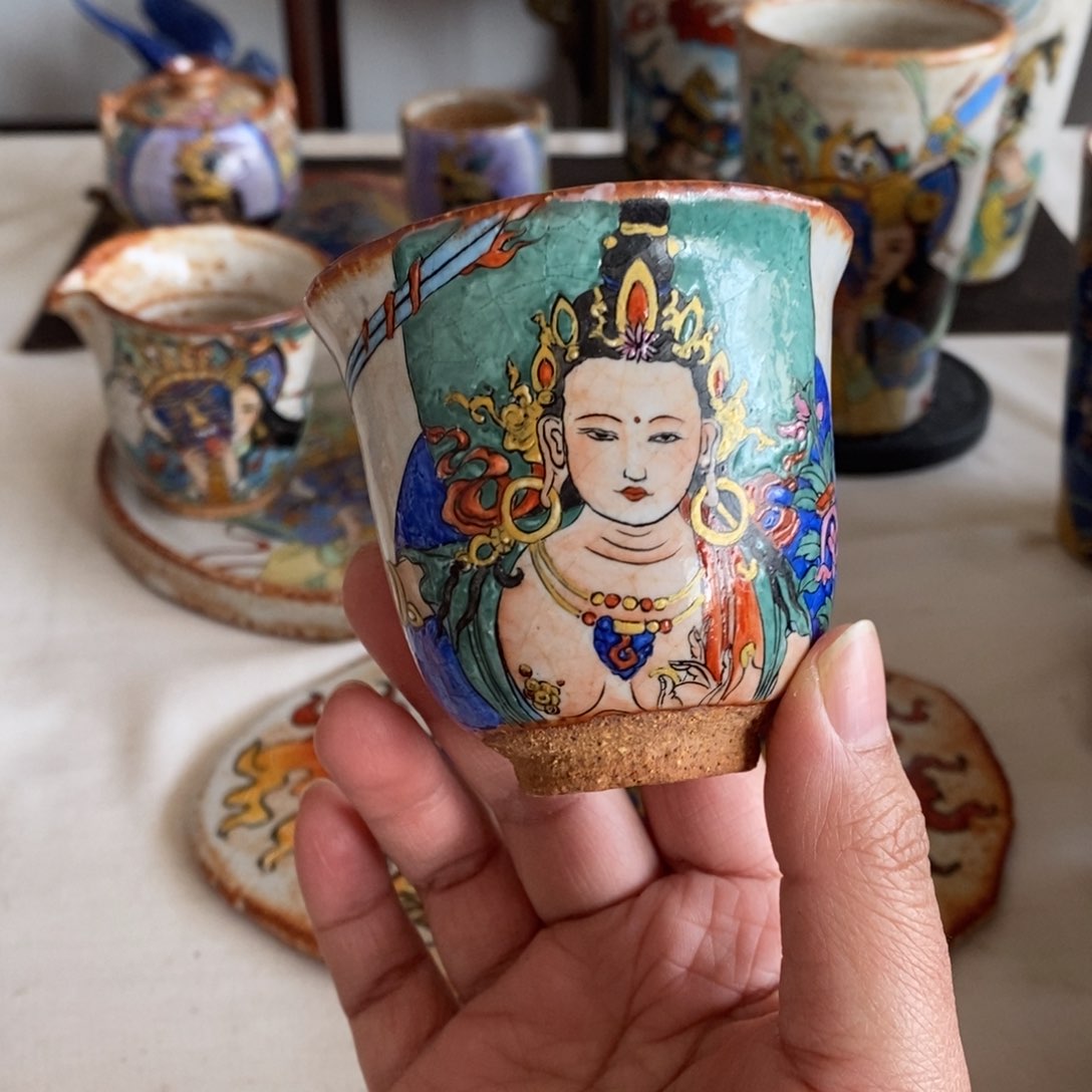 手工手绘文殊茶杯