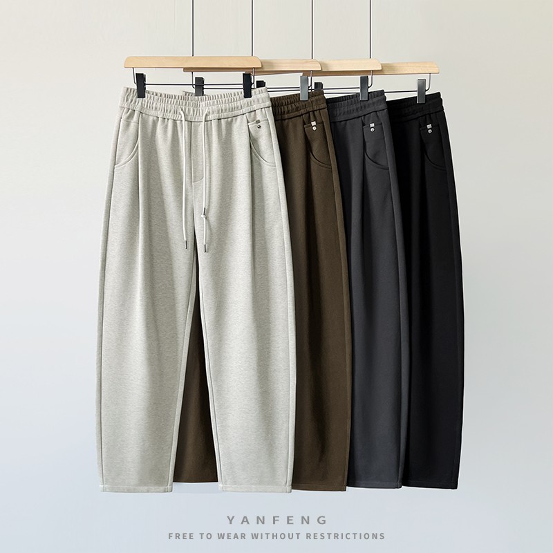 【彩棉双纱纯色弯刀裤】秋冬新款男士宽松潮流卫裤情侣百搭休闲长裤