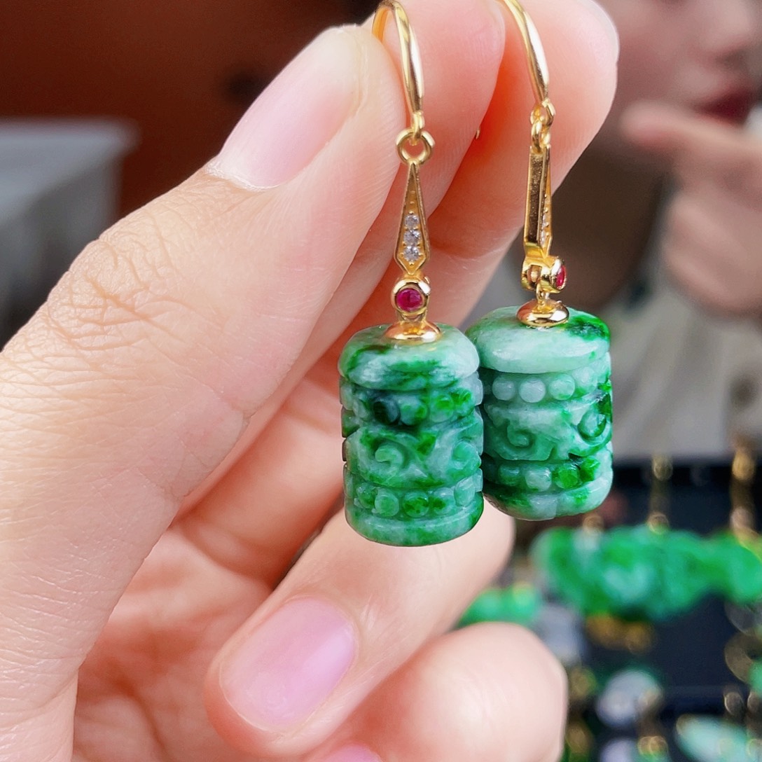 翡翠银S925镶嵌耳饰饰品