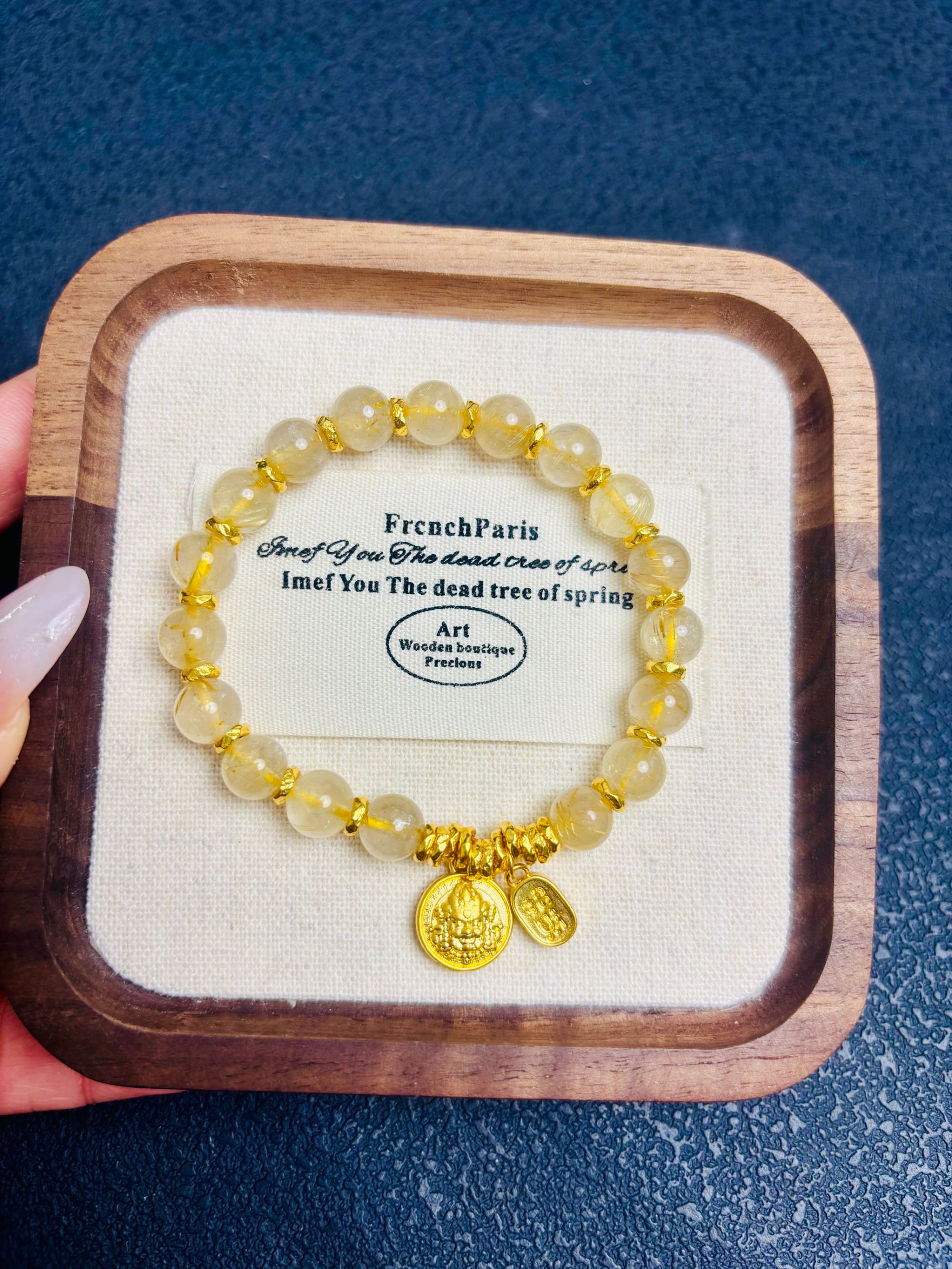 足金招财纳福黄财神黄金盘缠手串搭配百搭时尚