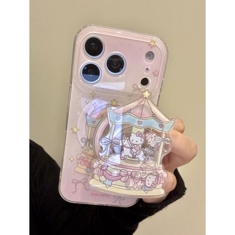 梦幻少女旋转木马猫咪摇摇乐磁吸于iphone17promax苹果16手机壳15