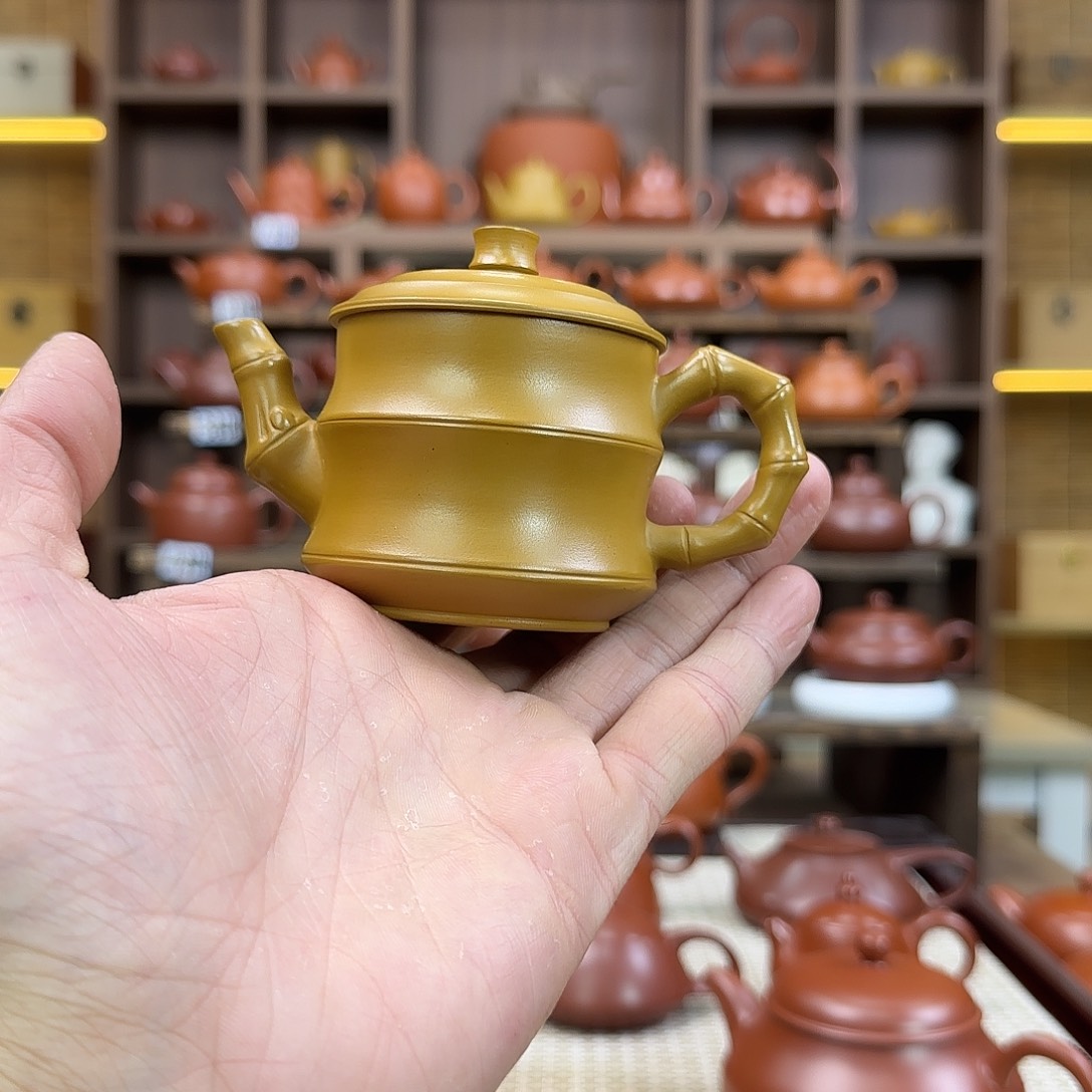 紫砂茶壶潮州黄金朱泥竹节