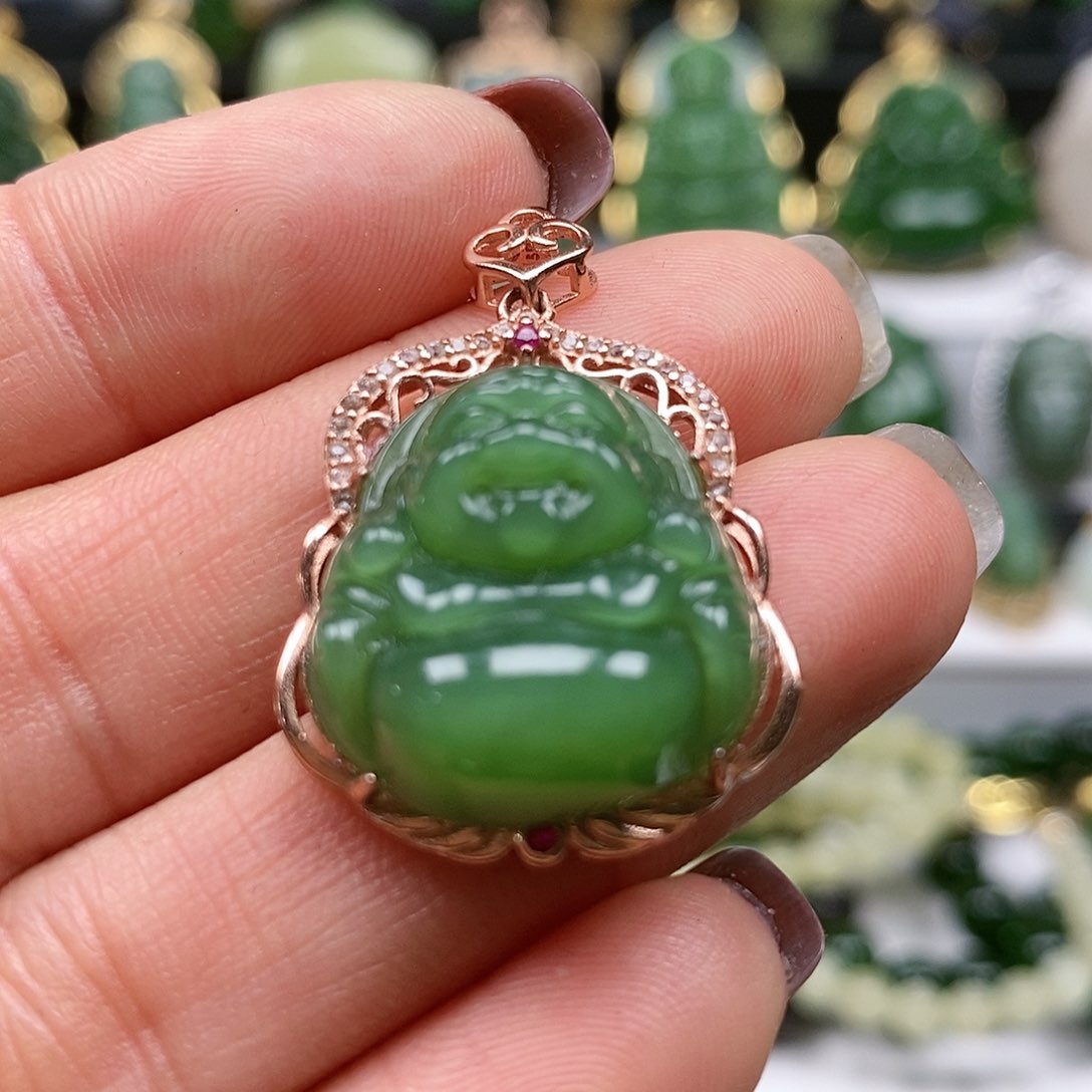 和田玉颈饰银S925镶嵌