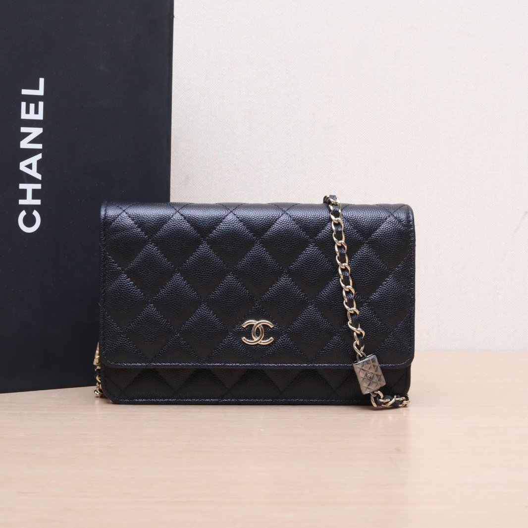 99新 Chanel/香奈儿 小花双双 21K CF WOC 黑色 芯片 包包挂饰