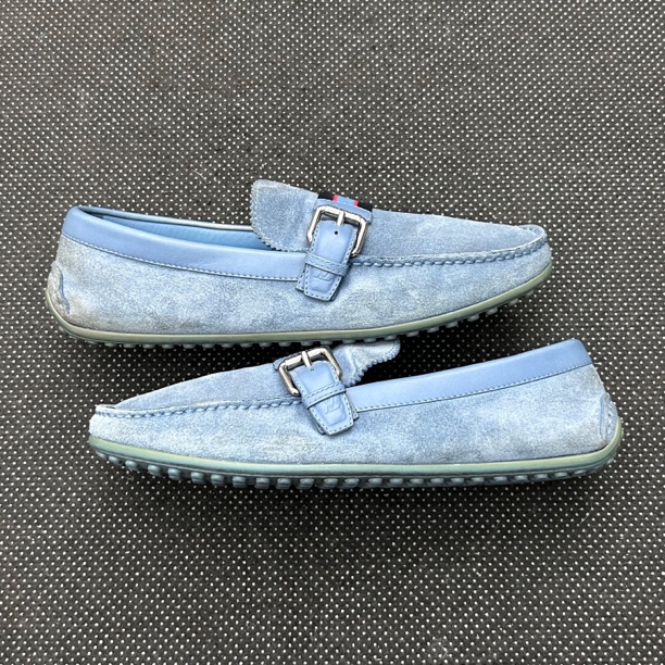 95新 LouisVuitton/路易威登 40.5码 25.5cm LV 蓝色 麂皮 豆豆鞋